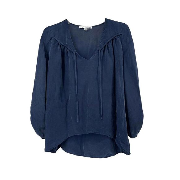 Young Fabulous & Broke Blouse Blue Silky Balloon Sleeve V Neck Womens Size S Top - Picture 1 of 9